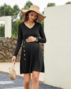 img 2 attached to Stylish And Functional Maternity Dress: OUGES Womens Knee-Length Nursing Dress With Short/Long Sleeves