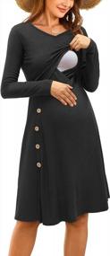 img 4 attached to Stylish And Functional Maternity Dress: OUGES Womens Knee-Length Nursing Dress With Short/Long Sleeves