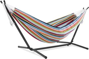 img 4 attached to 450 Lb Capacity Vivere Double Sunbrella Hammock With Space Saving Steel Stand - Carousel Confetti + Premium Carry Bag Included