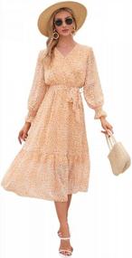 img 3 attached to Women'S Boho Floral Long Sleeve Wrap V-Neck Ruffle A-Line Flowy Casual Spring Fall Maxi Dress