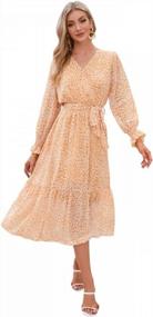 img 4 attached to Women'S Boho Floral Long Sleeve Wrap V-Neck Ruffle A-Line Flowy Casual Spring Fall Maxi Dress