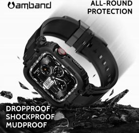 img 2 attached to Защитный чехол AmBand Sport Series с ремешком, совместимый с Apple Watch 8/7 45 мм, прочный чехол для мужчин, совместимый с IWatch 6/SE/5/4/3 42/44/45 мм черного цвета
