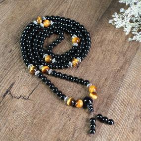 img 2 attached to AMORWING Natural Onyx And Tiger Eye 108 Bead Mala Bracelet Necklace For Meditation And Healing