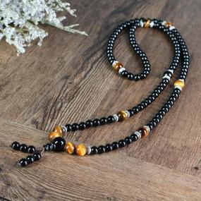 img 1 attached to AMORWING Natural Onyx And Tiger Eye 108 Bead Mala Bracelet Necklace For Meditation And Healing