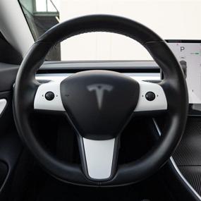 img 2 attached to EV Armor Tesla Model 3 Steering Wheel Vinyl Wrap - Satin White