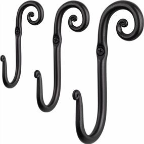 img 4 attached to 3 Pack Wrought Iron Wall Mount J Hook Decorative Hanging Coat Towel Robe Hat Hooks - Handcrafted Classic Black Farmhouse Wall Mounted Hooks