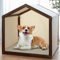 🐶 wooden dog house: premium cabin kennel for indoor and outdoor use, complete with mat and cover for rest and play логотип