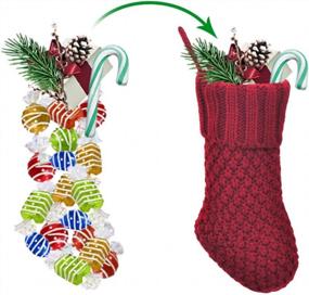 img 2 attached to Burgundy And Cream Knitted Christmas Stockings - 6 Pack Mini Decorations For The Whole Family By LimBridge
