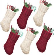 бордовые и кремовые вязаные рождественские чулки - 6 упаковок мини-украшений для всей семьи от limbridge логотип
