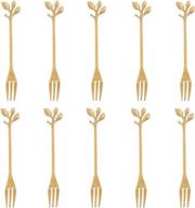 set of 10 gold stainless steel leaf shaped appetizer, cake, and fruit forks - 4.7 inches - perfect for tasting desserts - ideal kitchen accessory for wedding, party, and celebrations (gold-10 fork) logo