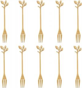 img 4 attached to Set Of 10 Gold Stainless Steel Leaf Shaped Appetizer, Cake, And Fruit Forks - 4.7 Inches - Perfect For Tasting Desserts - Ideal Kitchen Accessory For Wedding, Party, And Celebrations (Gold-10 Fork)