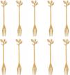 set of 10 gold stainless steel leaf shaped appetizer, cake, and fruit forks - 4.7 inches - perfect for tasting desserts - ideal kitchen accessory for wedding, party, and celebrations (gold-10 fork) logo