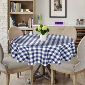 img 3 attached to Sancua Checkered Vinyl Round Tablecloth - 100% Waterproof & Spill Proof - Navy Blue And White - Ideal For Dining, Buffet & Camping