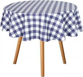 img 4 attached to Sancua Checkered Vinyl Round Tablecloth - 100% Waterproof & Spill Proof - Navy Blue And White - Ideal For Dining, Buffet & Camping