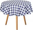 sancua checkered vinyl round tablecloth - 100% waterproof & spill proof - navy blue and white - ideal for dining, buffet & camping logo