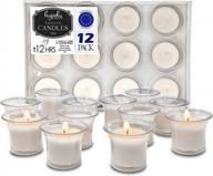 hyoola votive candles - white votives in clear cup - 12 hour burn time unscented votive candles bulk - pack of 12 small candles in bulk - made in europe logo