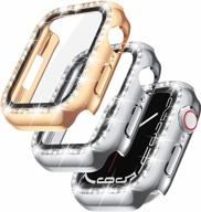 2 pack rose gold + silver goton bling защитная пленка для экрана для apple watch series 7 и 8 45 мм | женская блестящая полная защитная прозрачная жесткая крышка для пк, совместимая с аксессуарами серии iwatch 7/8 логотип