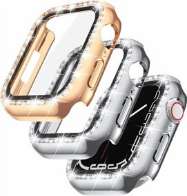 img 4 attached to 2 Pack Rose Gold+Silver Goton Bling Screen Protector Case For Apple Watch Series 7 & 8 45Mm | Women Glitter Full Protective Clear Hard PC Cover Compatible With IWatch Series 7/8 Accessories