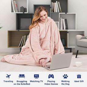 img 3 attached to Stay Cozy With Bobor Oversized Wearable Hoodie Fleece Blanket With Large Pocket - Perfect For Adults, Men, Women, And Kids In Super Soft Pink Flannel!