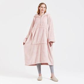 img 4 attached to Stay Cozy With Bobor Oversized Wearable Hoodie Fleece Blanket With Large Pocket - Perfect For Adults, Men, Women, And Kids In Super Soft Pink Flannel!