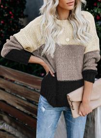 img 2 attached to Женский свитер в полоску с цветными блоками и круглым вырезом, длинный рукав, свободный вязаный пуловер, джемпер, топы от Canikat