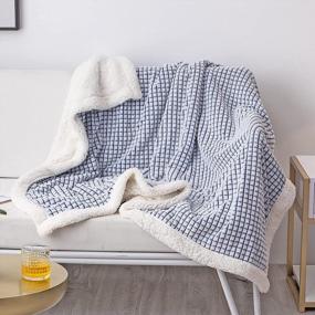 img 4 attached to Soft Sherpa Fleece Blanket With Grid Pattern For Home Decor - Thick Navy Throw Blanket Ideal For Couch, Sofa, Bed Or Chair; Measures 51"X63