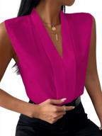 lyaner women' elegant v neck pleated sleeveless blouse chiffon work shirt tank top logo