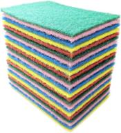 🧽 bundaloo 24 pack synthetic fiber scouring pads scrubbers set - multipurpose cleaning scrubs in red, yellow, pink, green and blue - non abrasive, non scratch - 6x4 inches logo