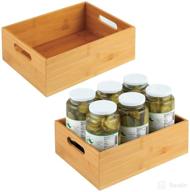 🎍 bamboo kitchen drawer organizer tray with handle - storage bin for cutlery, serving spoons, cooking utensils, gadgets - 2 pack - 9-inch wide - natural wood finish логотип