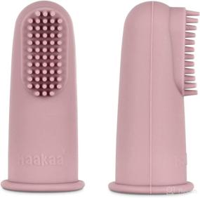 img 4 attached to 🦷 Haakaa Silicone Baby Finger Toothbrush - Oral Care for Infants, Babies, Toddlers, and Kids - Soft Food Grade Silicone - 0 Months+ - 2 Pack - Blush