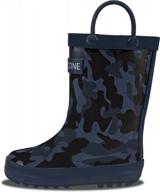 fun patterned rain boots for toddlers and kids with easy-on handles - lone cone logo