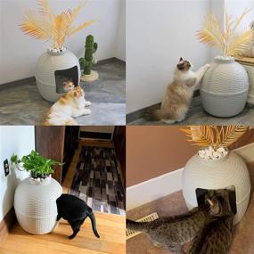 img 3 attached to 🐱 Cat Litter Box Furniture: Lid & Plant DIY, Rattan Pattern, Waterproof & Easy to Clean, Light Gray