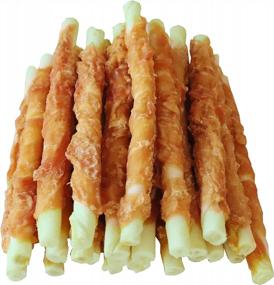 img 4 attached to 1Lb Pawant Puppy Training Snacks Dog Chews Treats: Chicken Wrapped White Rawhide Sticks!