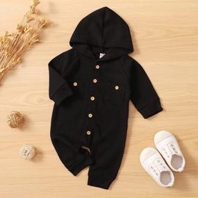 img 3 attached to Kuriozud Unisex Baby Hooded Romper - Solid Color Waffle Jumpsuit With Long Sleeves For Newborn Boys And Girls