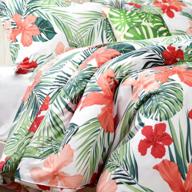 tropical twin xl bedding set with red hibiscus and palm leaves for college dorm room logo