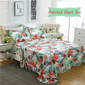 img 2 attached to Tropical Twin XL Bedding Set With Red Hibiscus And Palm Leaves For College Dorm Room