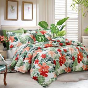 img 3 attached to Tropical Twin XL Bedding Set With Red Hibiscus And Palm Leaves For College Dorm Room