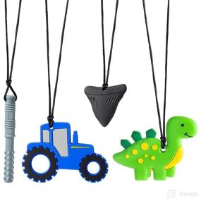 img 4 attached to 🦈 GROBRO7 Sensory Chew Necklaces: Durable Silicone Teething Toy Set for Infants with Autism, ADHD - Shark Tooth Car & Dinosaur Pendant - Safe and Effective Oral Motor Aid"