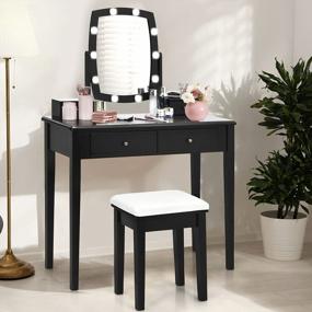 img 2 attached to Modern Vanity Table Set With Lighted Mirror, Adjustable Brightness, 4 Drawers, And Cushioned Stool For Girls And Women - Ideal For Makeup, Dressing Room And Bedroom (Black)