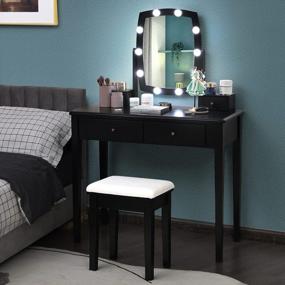img 3 attached to Modern Vanity Table Set With Lighted Mirror, Adjustable Brightness, 4 Drawers, And Cushioned Stool For Girls And Women - Ideal For Makeup, Dressing Room And Bedroom (Black)