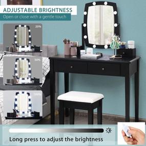 img 1 attached to Modern Vanity Table Set With Lighted Mirror, Adjustable Brightness, 4 Drawers, And Cushioned Stool For Girls And Women - Ideal For Makeup, Dressing Room And Bedroom (Black)