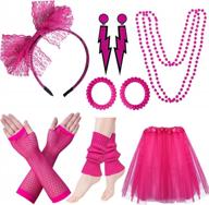 80s costumes for women, 80s accessories set with fishnet gloves leg warmers, tutu skirts for 1980s theme party outfits logo