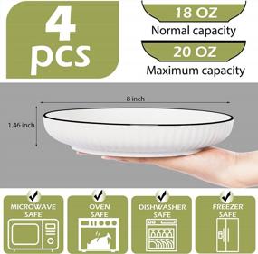 img 2 attached to Set Of 4 Medium White Ceramic Pasta Bowls - Perfect For Serving Salad, Flat Italian Design - 8 Inch Dinner Plates - Wave-White Finish By JDZTC