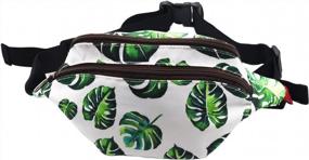 img 4 attached to Trendy Tropical Waist Bags For Stylish Travelers - Canvas Bum Belt, Hip Pouch, Fanny Pack Featuring Vibrant Leaves
