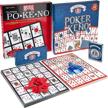 brybelly po-ke-no + expansion cards bundle - 24 unique jumbo index game boards, 400 chips, and a deck of playing cards - pokeno family casino board game night gift set for up to 24 players logo