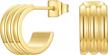 geometric c-shaped hoop earrings with big zirconia stones - trendy stainless steel earrings for women by ef enfashion - perfect gift logo