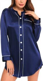 img 2 attached to Women'S Satin Sleep Shirt Long Sleeve Button Down Pajama Top Silk Nightshirt Sleepwear