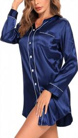 img 3 attached to Women'S Satin Sleep Shirt Long Sleeve Button Down Pajama Top Silk Nightshirt Sleepwear