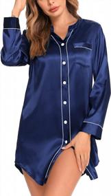 img 4 attached to Women'S Satin Sleep Shirt Long Sleeve Button Down Pajama Top Silk Nightshirt Sleepwear