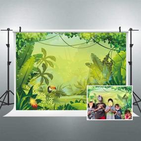 img 4 attached to Riyidecor Jungle Safari Backdrop: Green Forest Kids Photography Background - Perfect for Animal Themed Parties, Baby Showers, and Dessert Tables - 7Wx5H Feet Polyester Fabric - RY-HH8P